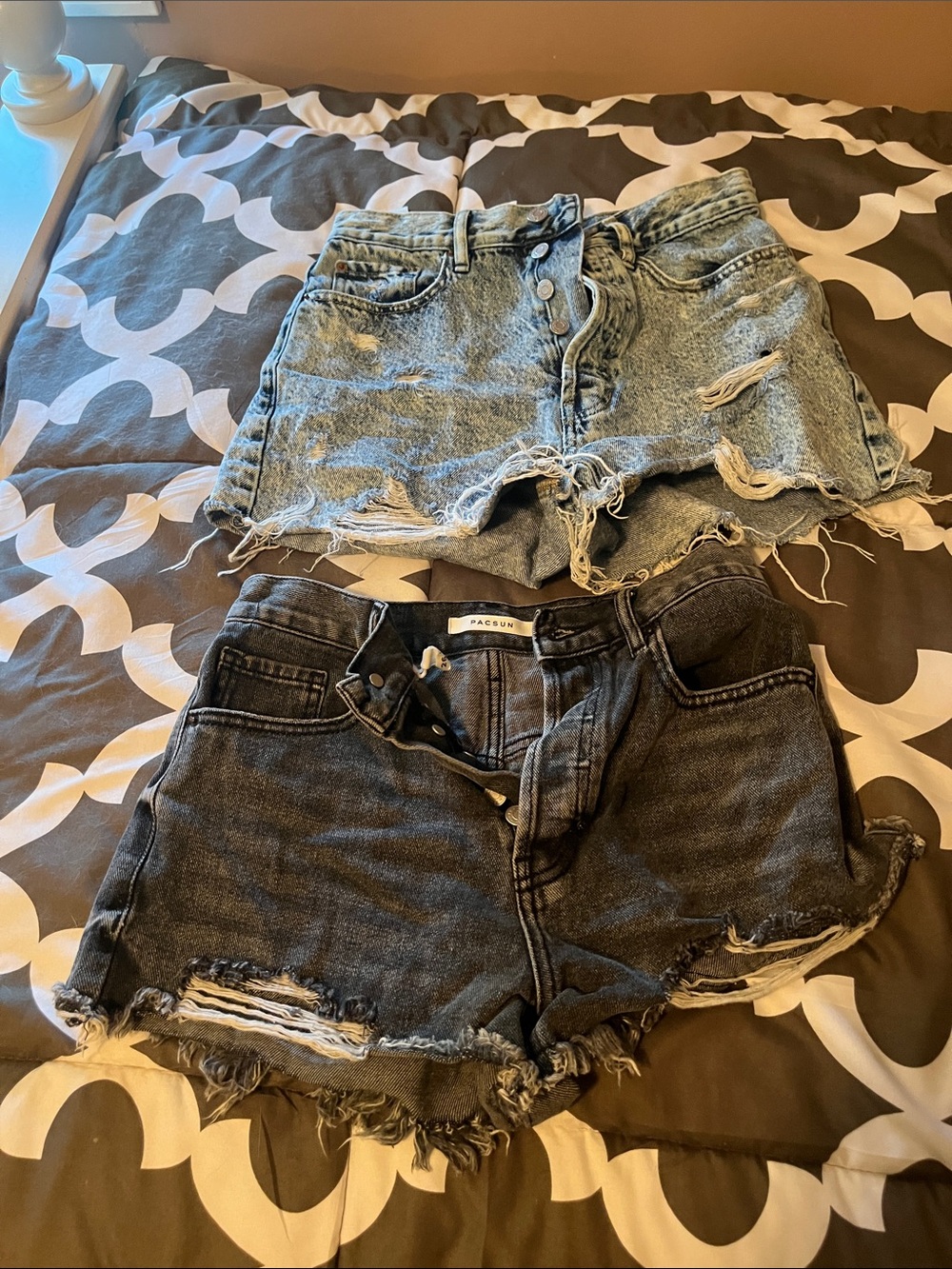 PacSun Black Distressed Denim Shorts with Frayed Hem